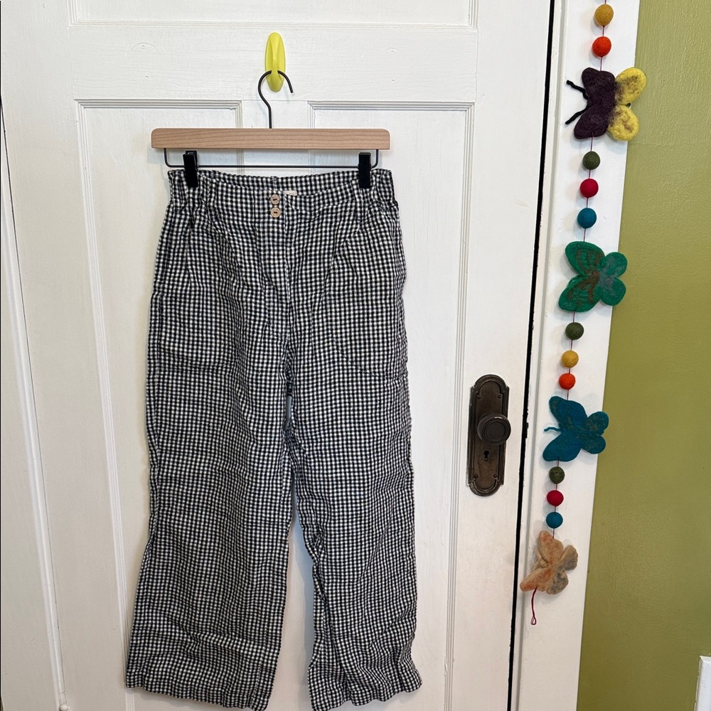 notPERFECTLINEN Small Check Gingham Wide leg Trousers